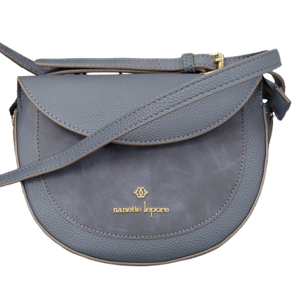 Nanette Lepore Half Moon Crossbody Bag | Vegan Leather & Suede | Top Zip Flap